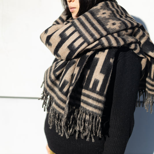 アルパカウール大判ストール|ブラック×ブラウン
