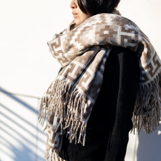 アルパカウール大判ストール|ブラウン